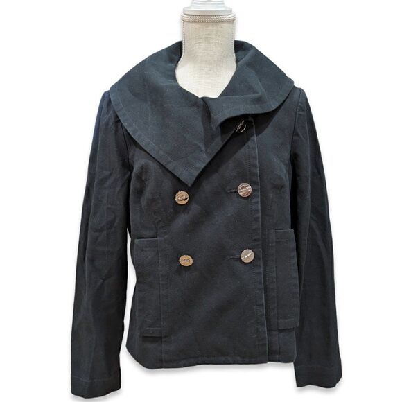 St. John Sport Double Breasted Asymmetric Big Collar Coat Black Jacket Size M - Picture 1 of 13